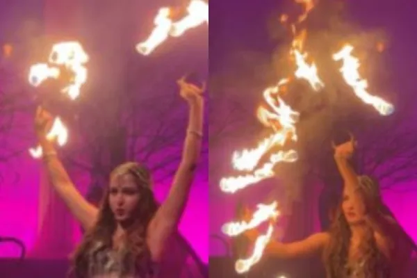 Actress nearly burns her hand 